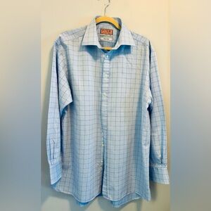 Thomas Pink Blue Plaid Finest Twill LS Button Front  Mens Dress Shirt 17.5